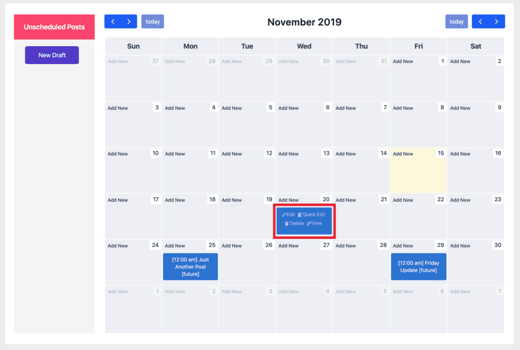 WP Scheduled Posts Calendar Quick Edit